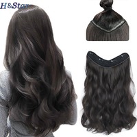 H&STAR 18Inch Long Synthetic Curly Wavy 4Clip One Piece V-shaped Clip in Hair Extensions Black Brown  Hairpieces for Women