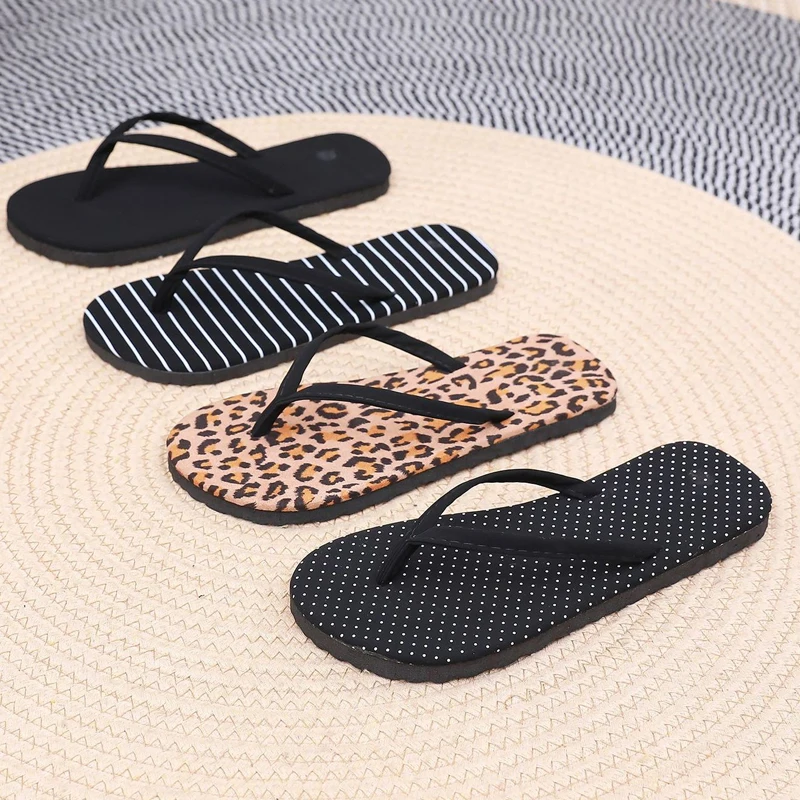 Women Flip Flops Leopard Slippers Ladies Shoes Indoor Outdoor Flip-Flops Beach Flat Slides Pantuflas Mujer 2024