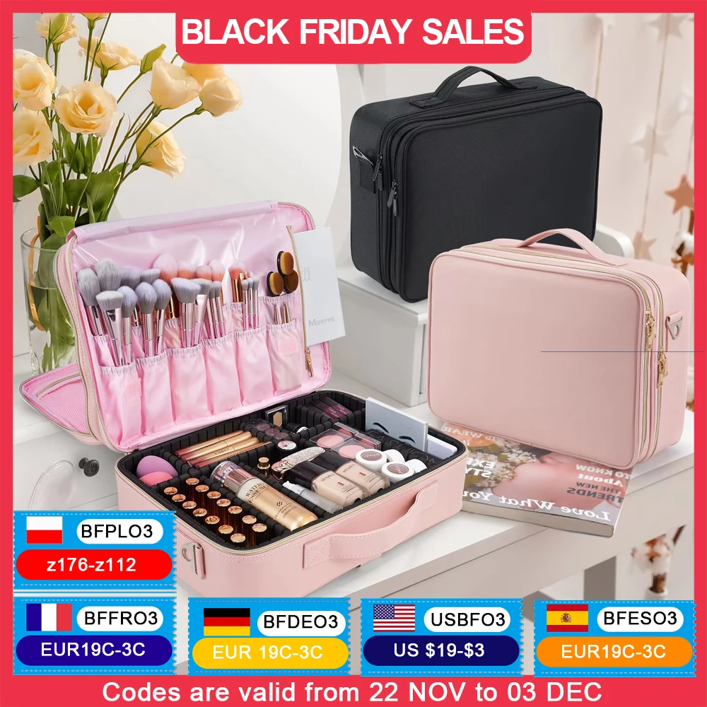 Professional Makeup Bag Extra Large Cosmetic Train Case Make Up Brush Organizer Storage Box Manicure Artist Bags with Dividers