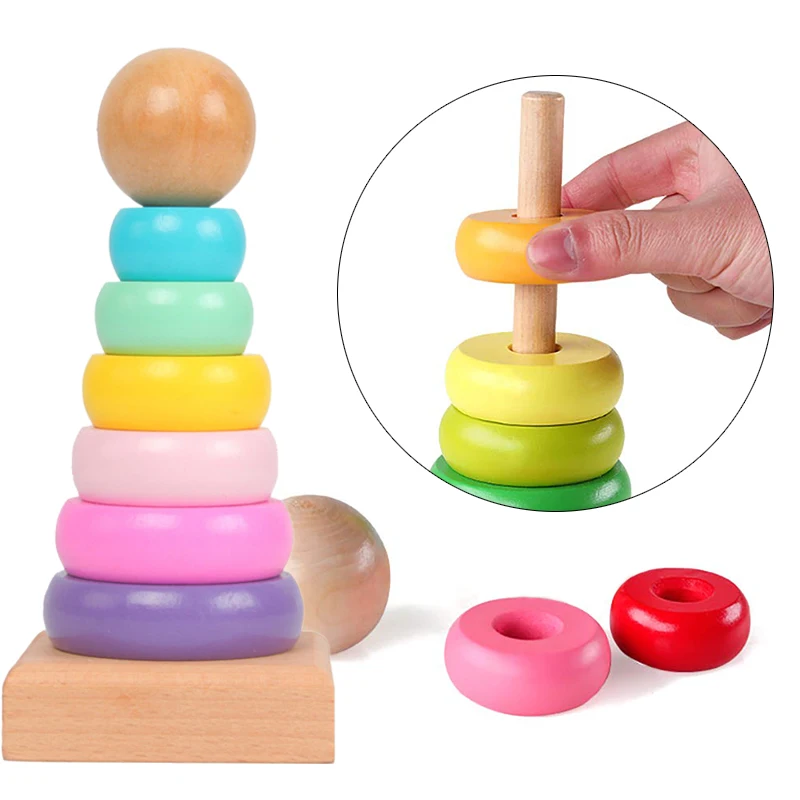 Children Puzzle Table Games Mini Hanoi Tower Developmental Toys Thinking Training Color Cognition Kids Birthday Gifts TMZ