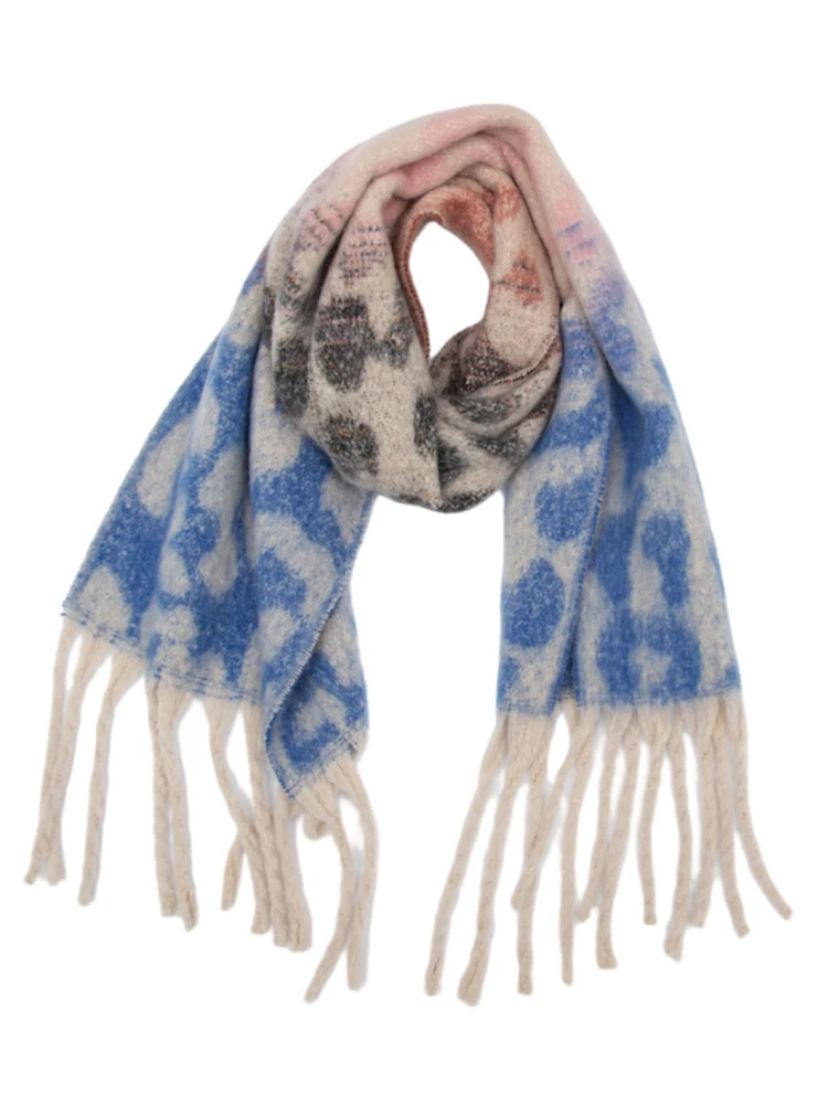 Mulheres inverno retro malha longo cachecol senhoras casual leopardo borla quente cachecol mujer foulard grosso envoltório xale 2025 novo