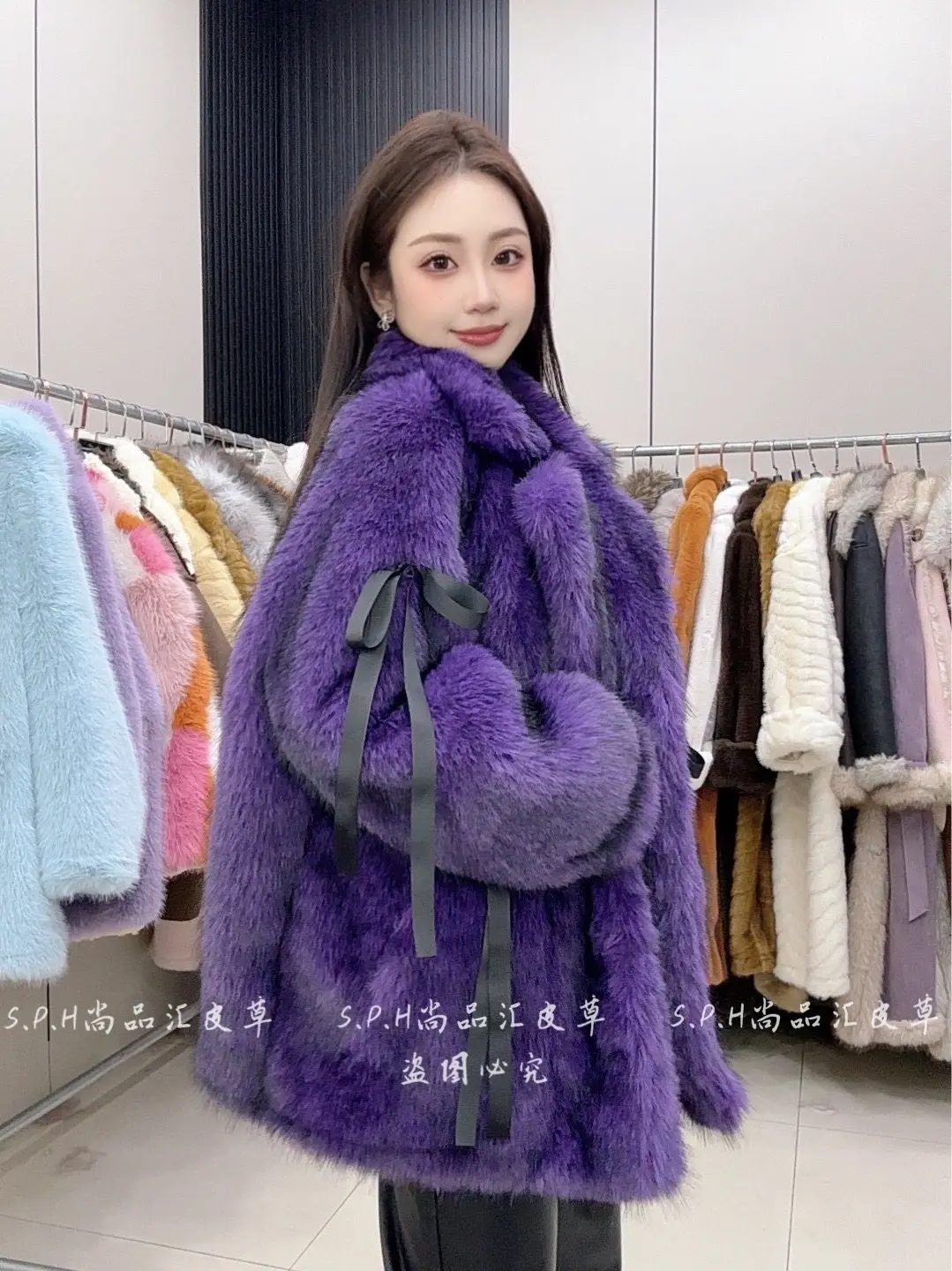 Luxueux Socialite doux ruban noeud fausse fourrure veste 2025 hiver nouveaux vêtements pour femmes court Socialite Style chaud moelleux manteau de fourrure