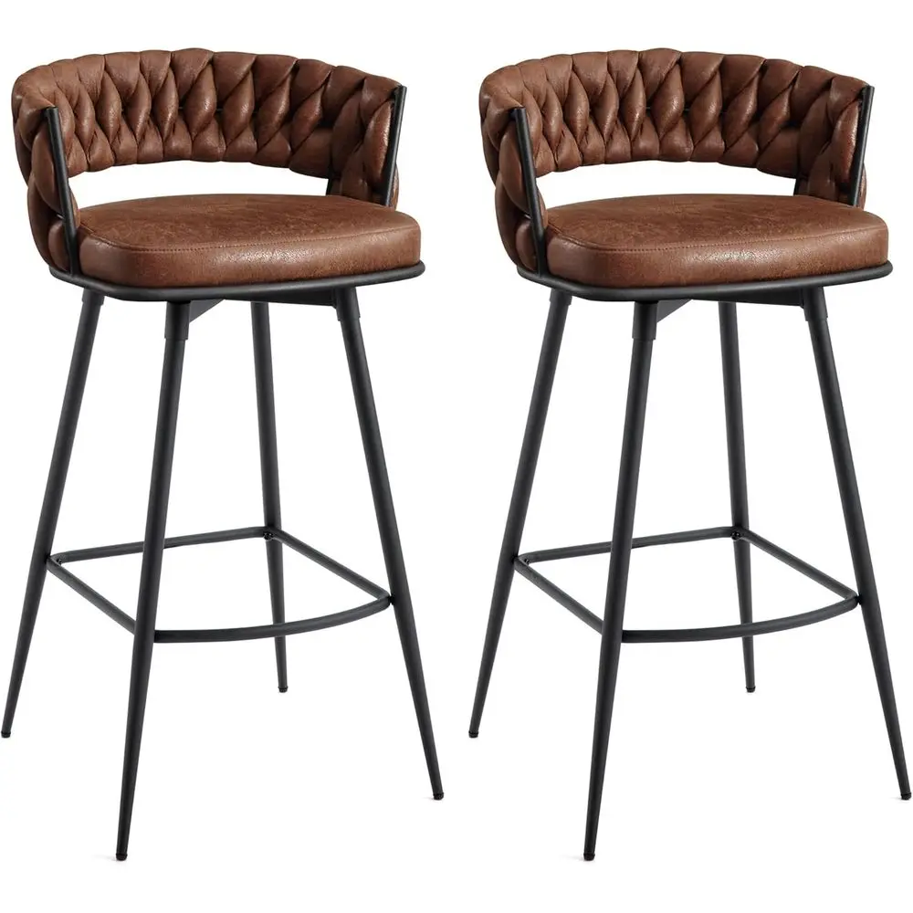 

Set of 2 26 Swivel Bar Stools with Woven Back and Footrest, Suede Fabric for Kitchen Island or Pub