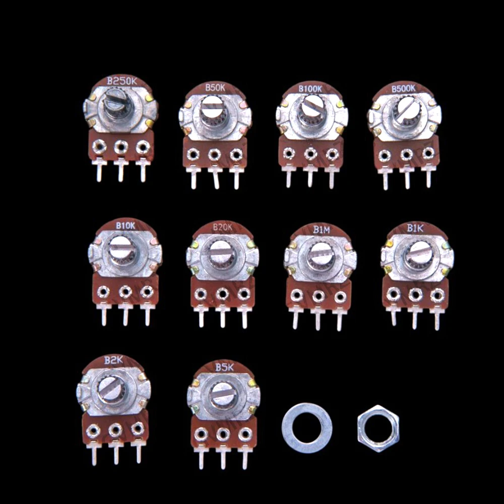 10Values 1K-1M 1K 2K 5K 10K 20K 50K 500K 1M Each 1PCS WH148 Single Pole Potentiometer Pack ​​ 100K 3PIN 15mm