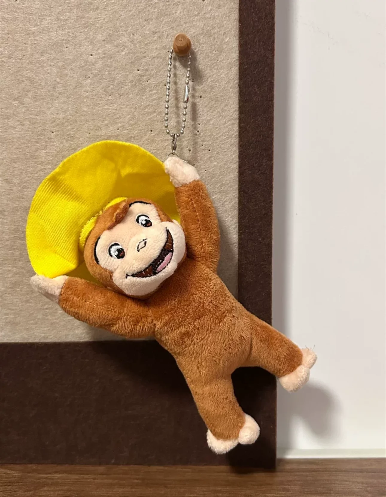 New Cute Curious George Monkey with Hat Plush Keychain Chains Small Pendant Kids Stuffed Animals Toys For Children