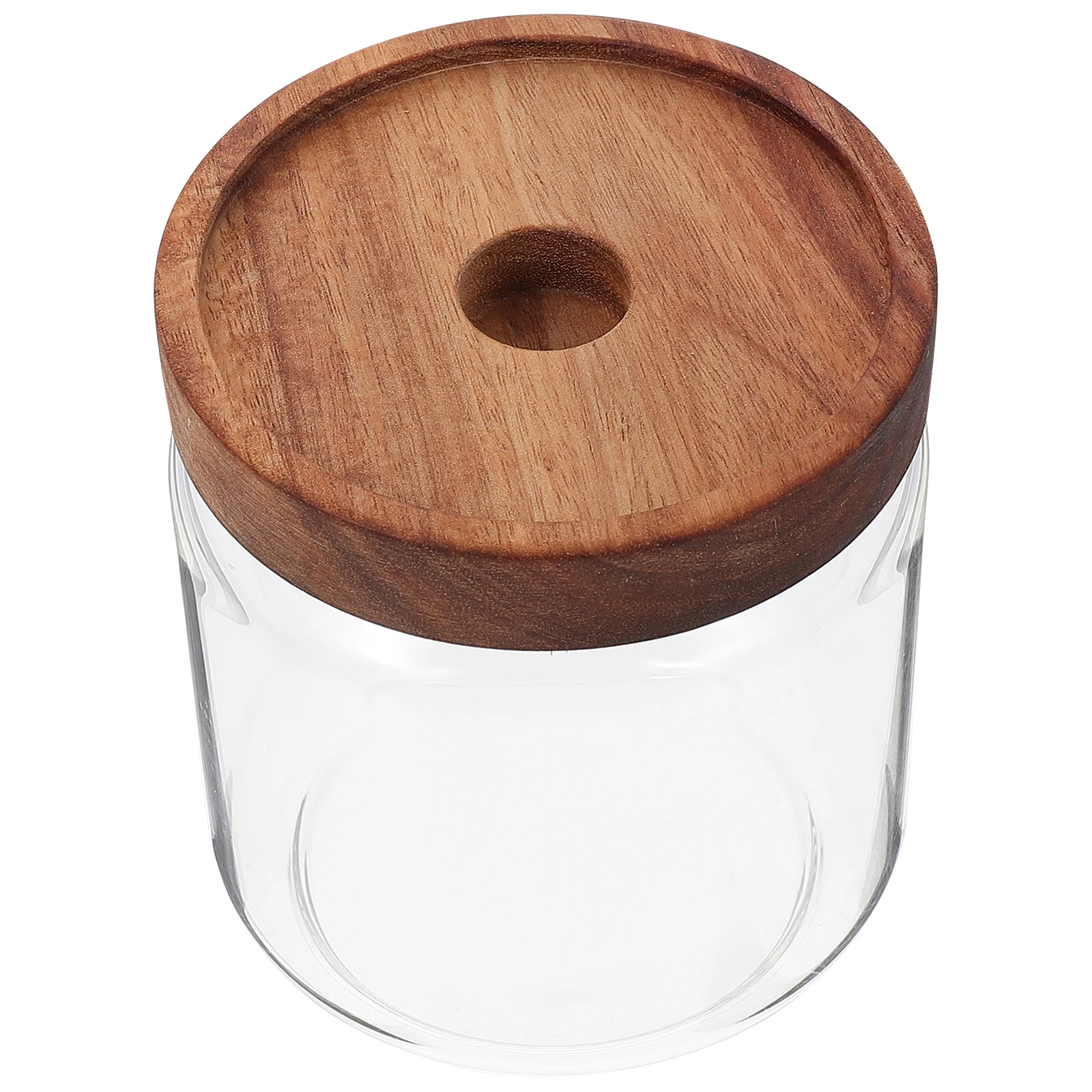 

Airtight Glass Storage Jar Snack Dry Fruit Tea Container With Wooden Lid Heat Resistant Clear Food Canister Reusable