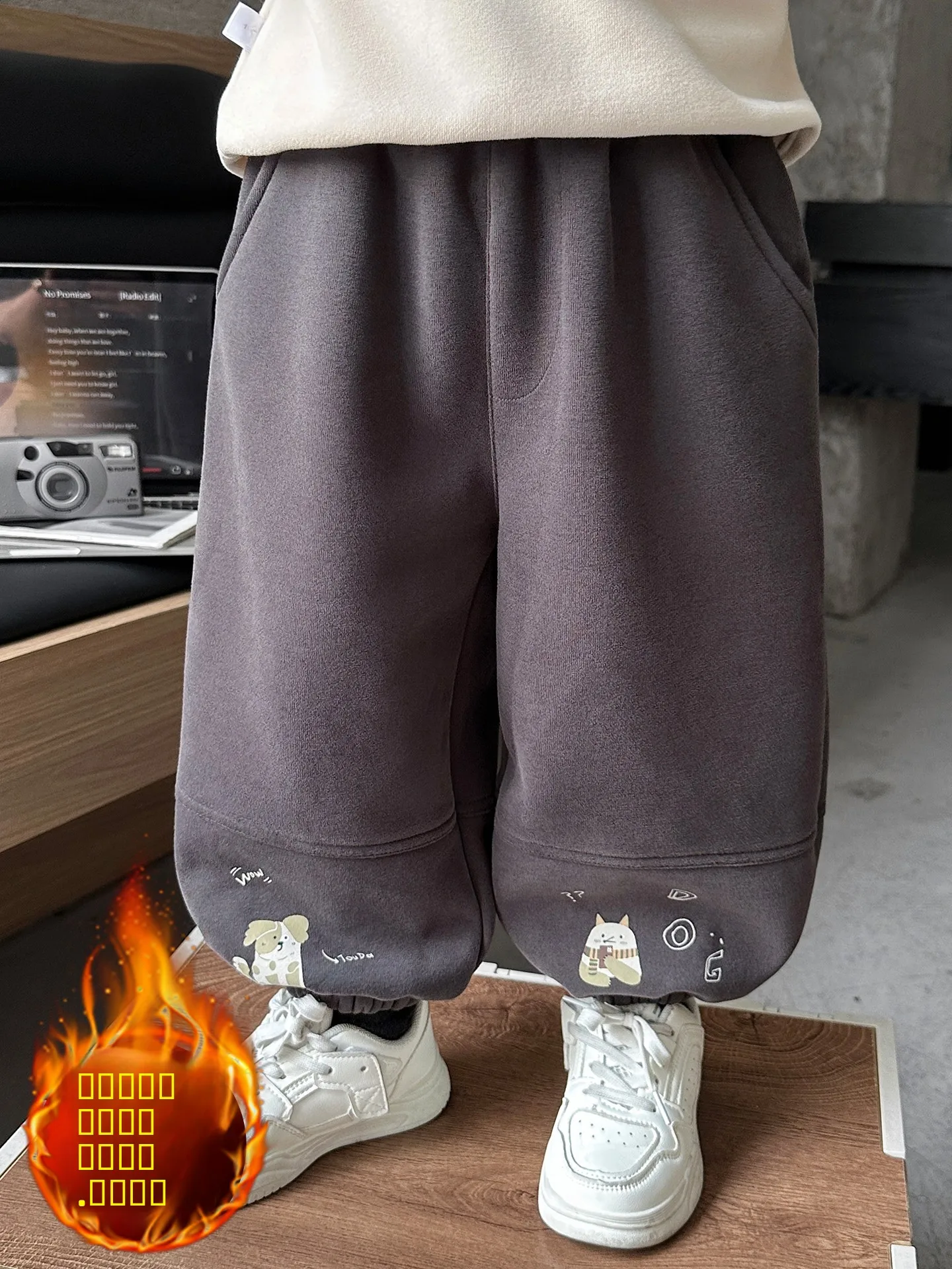 

Children's Fce Lined Casual Pants Autumn Winter Outfit Inteated Fce Trendy Sle Boys Loose Fit Straight Leg Trousers