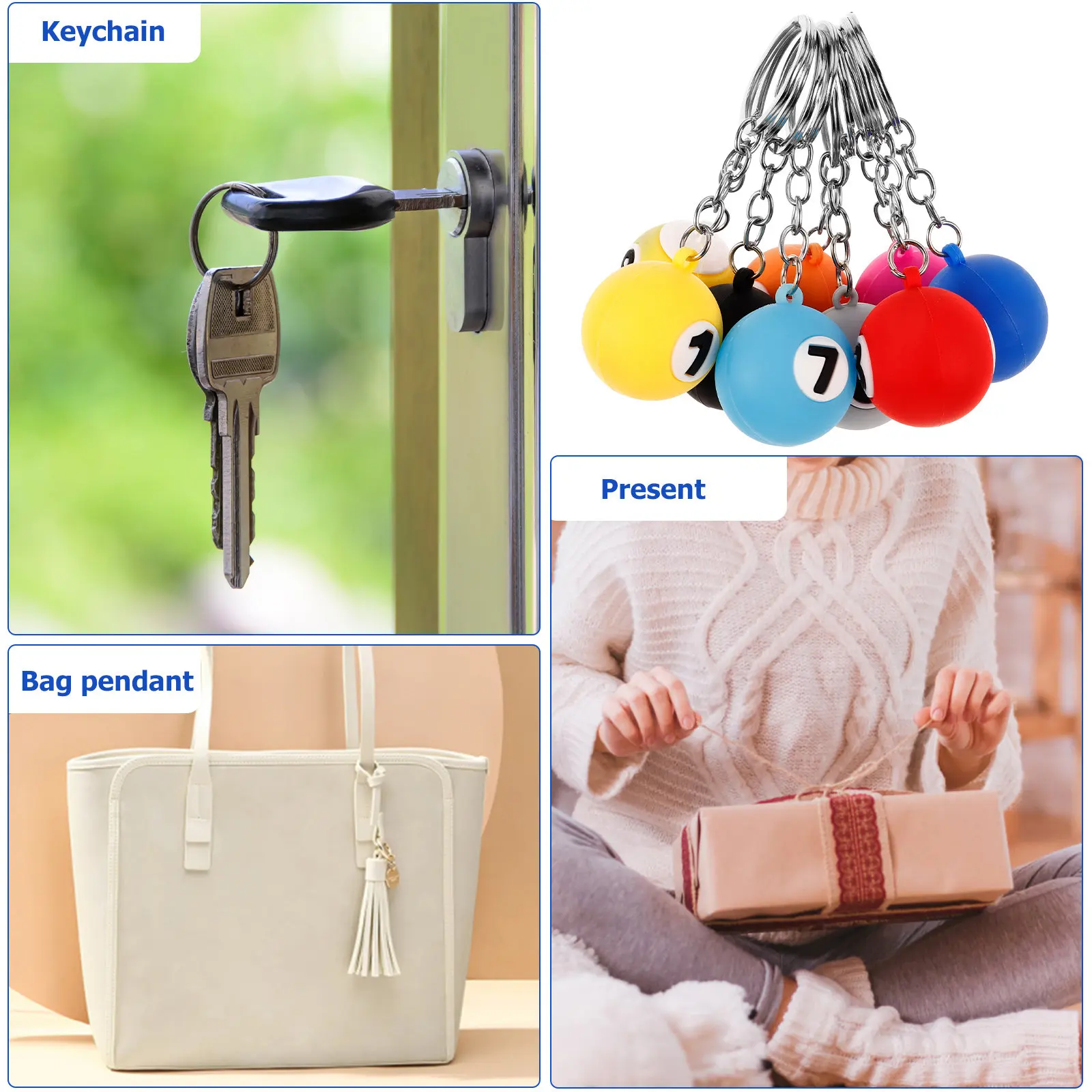 9Pcs Billiards Ball Keyrings Pool Player Keychains Decorative Sports Keychain Gifts for Valentine's Day Mother's Day