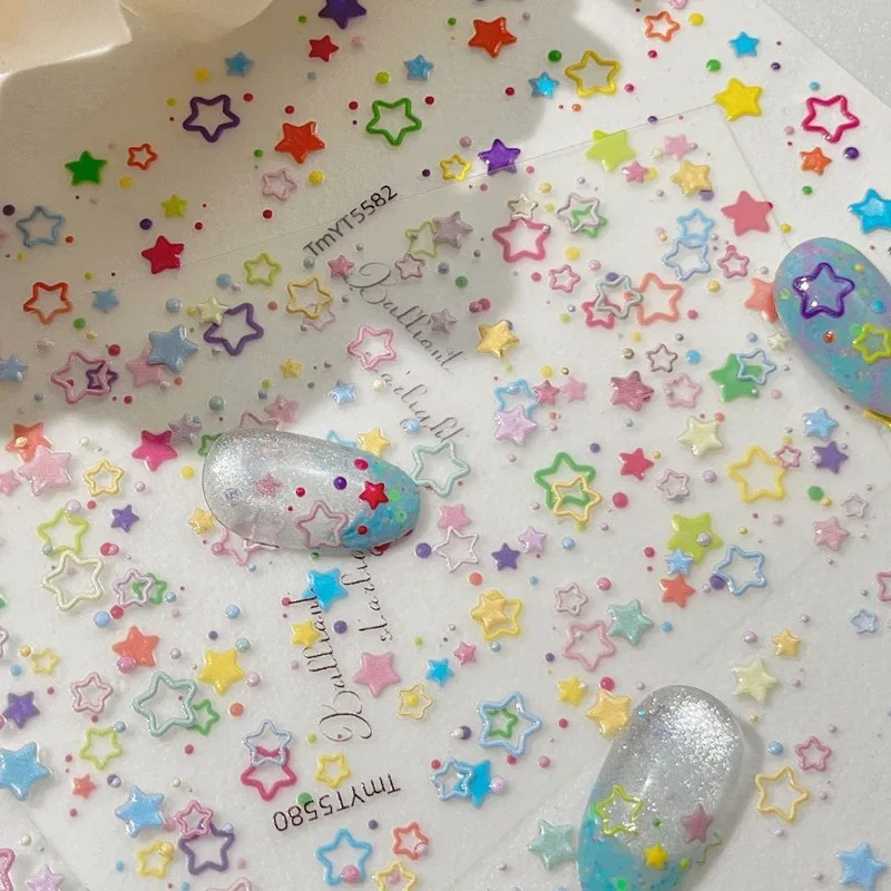 Summer New Dopamine Star Laser Stickers Colorful Simple Daily Self-adhesive DIY Phone Case Guka Scrapbook Decor