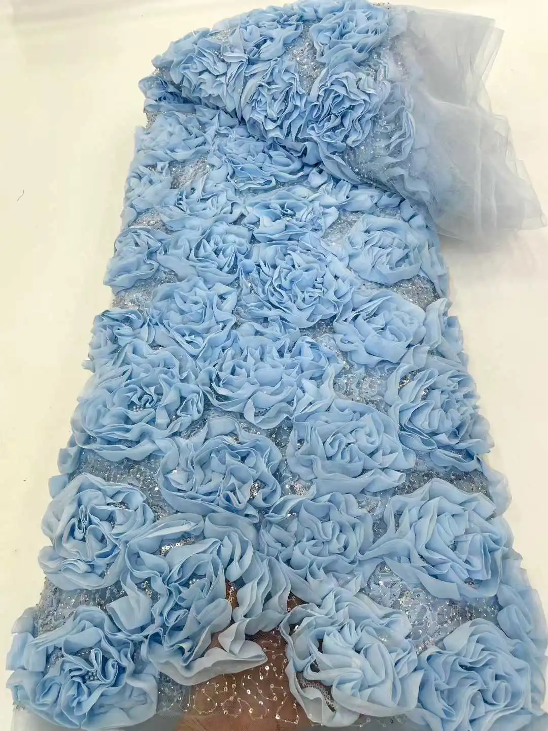 

Nigerian 3D Flower Lace Luxury Beads and Sequins Net Lace Fabrics Exquisite Embroidery High Quality Fabric Wedding Party Dress