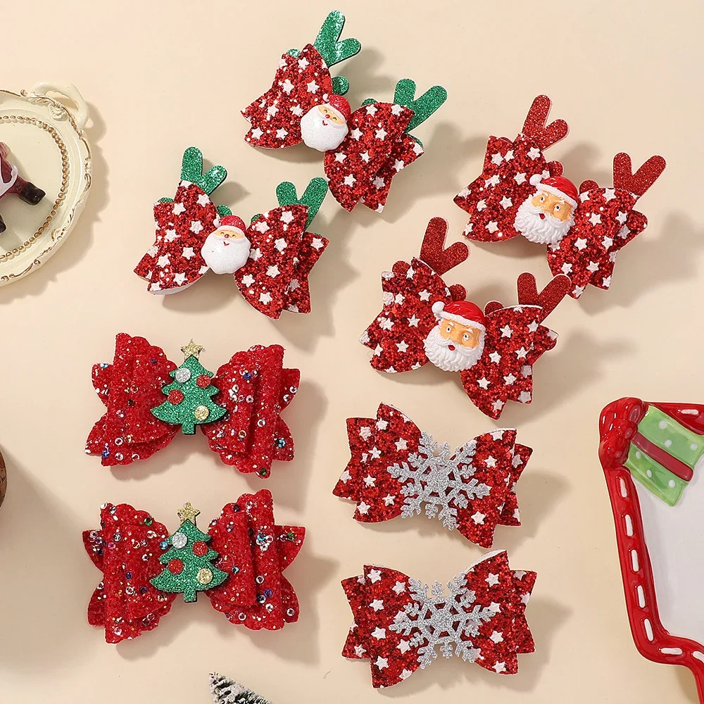 2024 New Year Chritsmas Hairbows Hair Clips for Sweet Girls Hair Accessories Lucky Red Christmas Tree Holiday Partys Jewerly