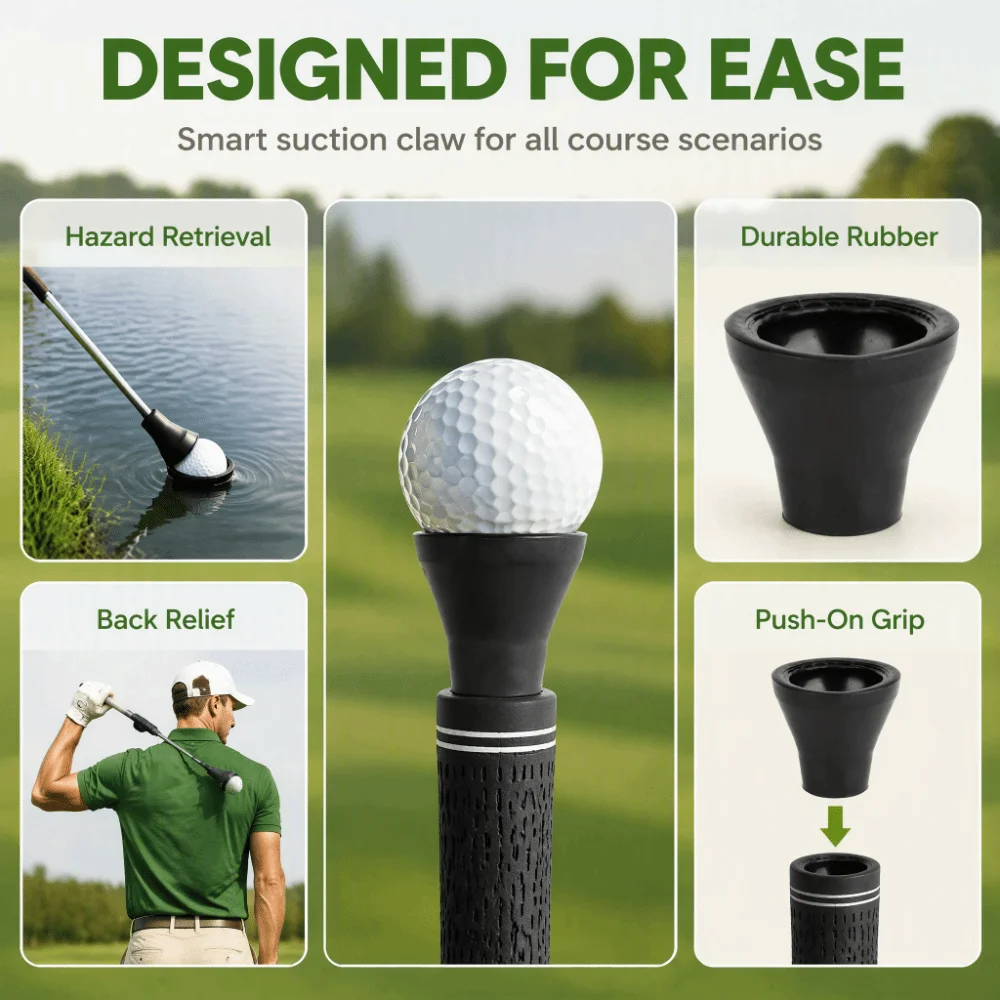 Handy Rubber Golf Ball Claw Black Portable Ball Pick Up Cup Putter Grip Suction Cup Golf Game Convenience