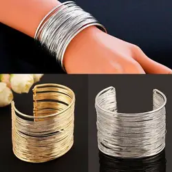 Punk Multilayer Strings Bracelet Zinc Alloy Wire Opening Cuff Bangle For Women Glittering Wrap  Open