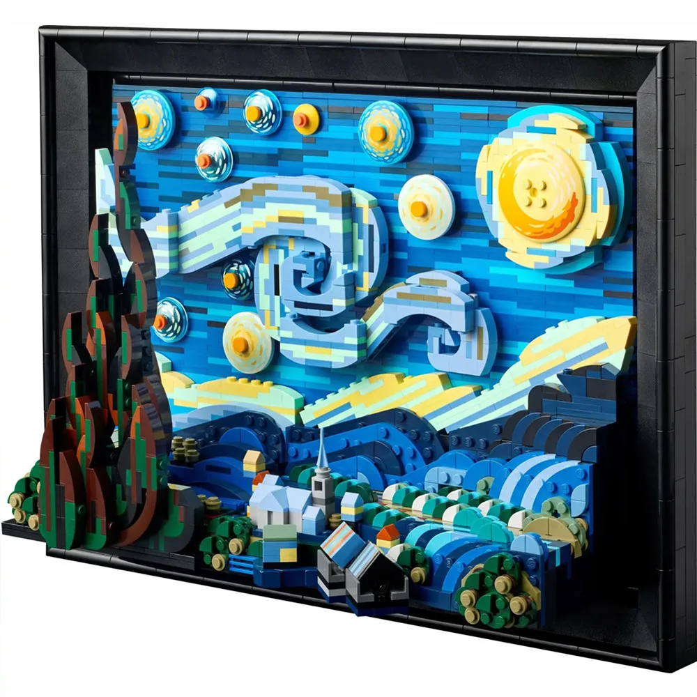 New World Masterpiece Vincent Van Gogh Pixel Painting Starry Night Building Block Brick Creative Decorative 21333 Model Toy Gift