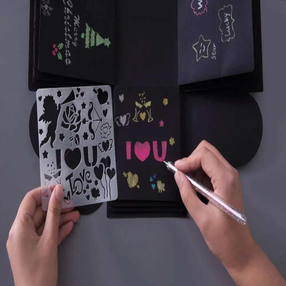 20Pcs PET Environmental Protection Material Graffiti Hollow Template White Square Explosion Box Theme Handmade Photo Album
