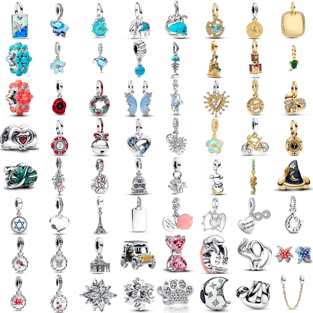 

New Christmas 925 Silver Elephant Butterfly Tower Pendant Fit S925 Bracelet Women DIY Jewelry Gift