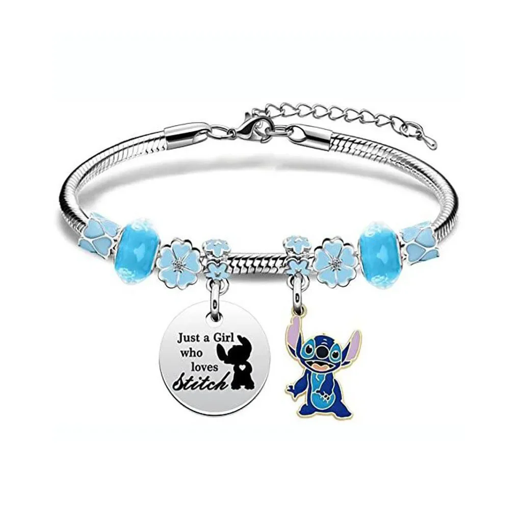 Anime Disney Lilo&Stitch Snake Bone Bracelet Cartoon Stitch Bracelet Pendant Bracelet Girls Fashion Accessories Birthday Gift