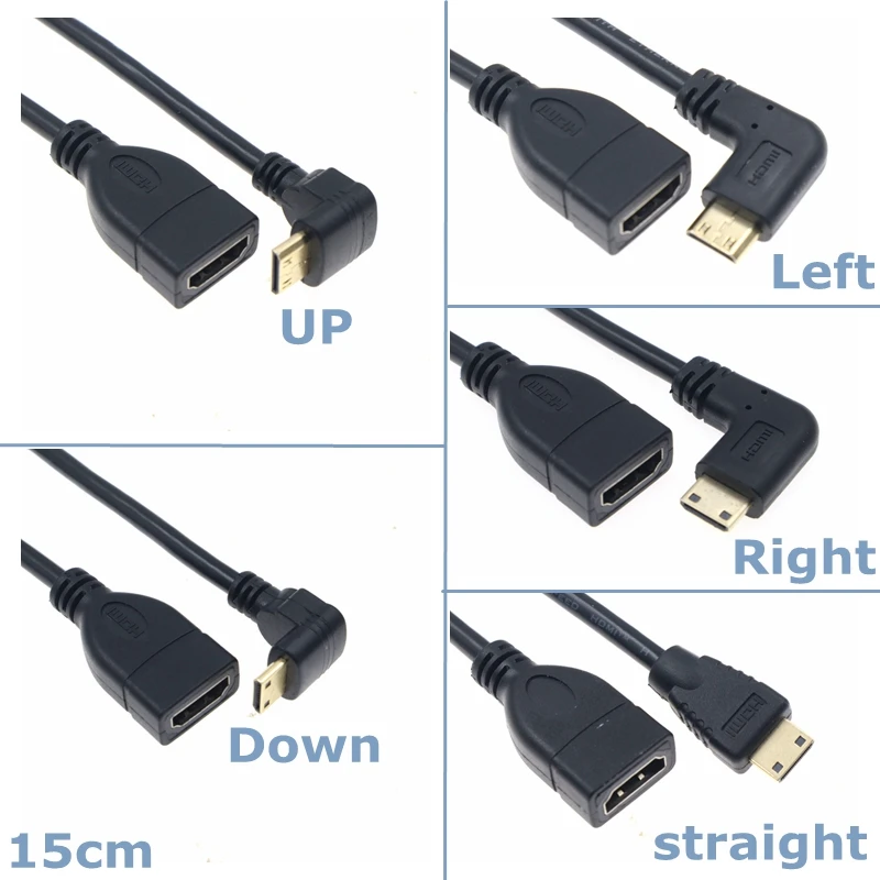 15cm 1080P Mini HDMI-kompatibel zu HDTV Kabel Männlich zu Weiblich 90 grad Right angle Konverter Adapter m-F Verlängerung