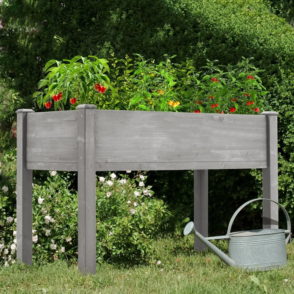 

Raised Garden Bed Legs, 48x24x30'', Outdoor Wood Elevated Planter Box, Grey Cedar, Thick Legs, w/Liner48"(L) x 24"(W) x 30"(H)