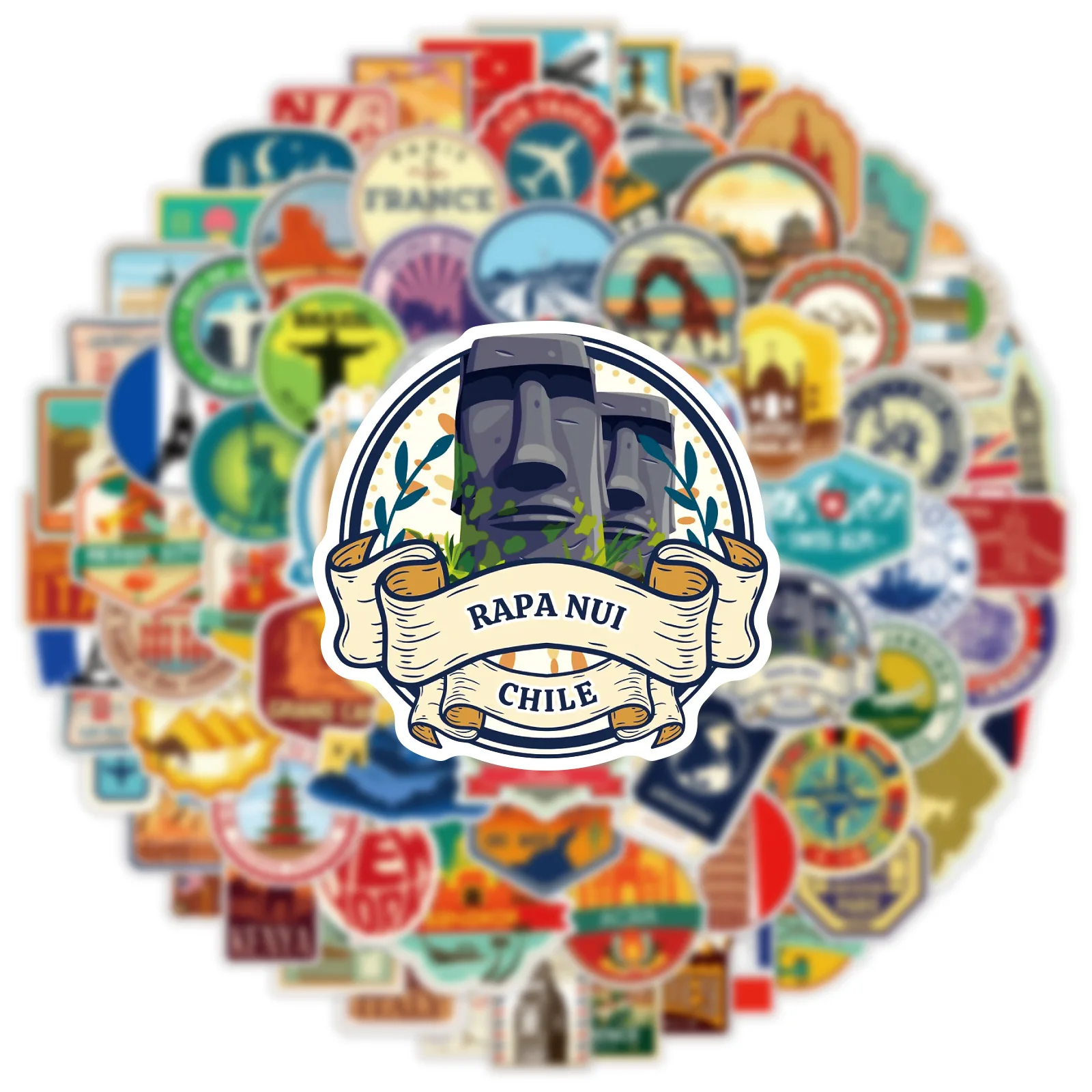 100PCS World Travel Doodle Stickers, Waterproof Vinyl Decals for Scrapbook, Laptop, Guitar, Car, Phone Case, DIY Gift Ideas