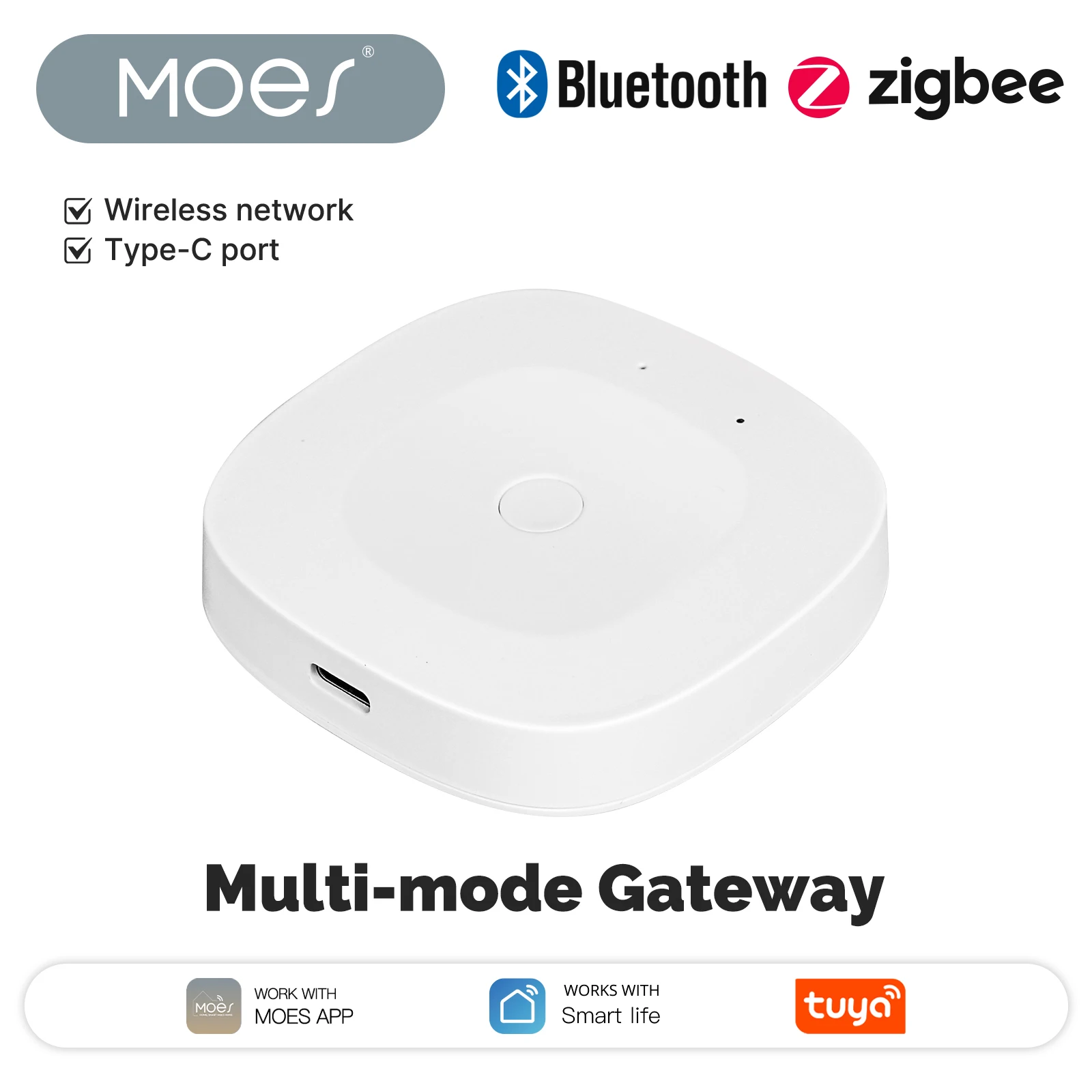 MOES New Multi-mode Smart Gateway ZigBee Bluetooth Mesh Hub Work with Tuya Smart App Voice Control via Alexa Google Home