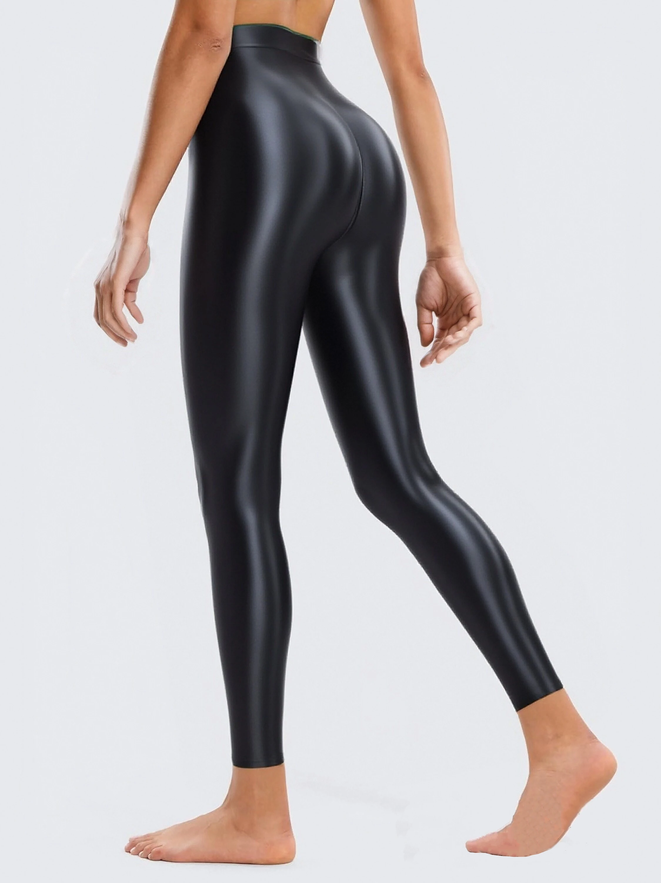 Leggings taille haute en Satin brillant pour femmes, longueur cheville, collants à paillettes brillantes, jegging Sexy de Style japonais