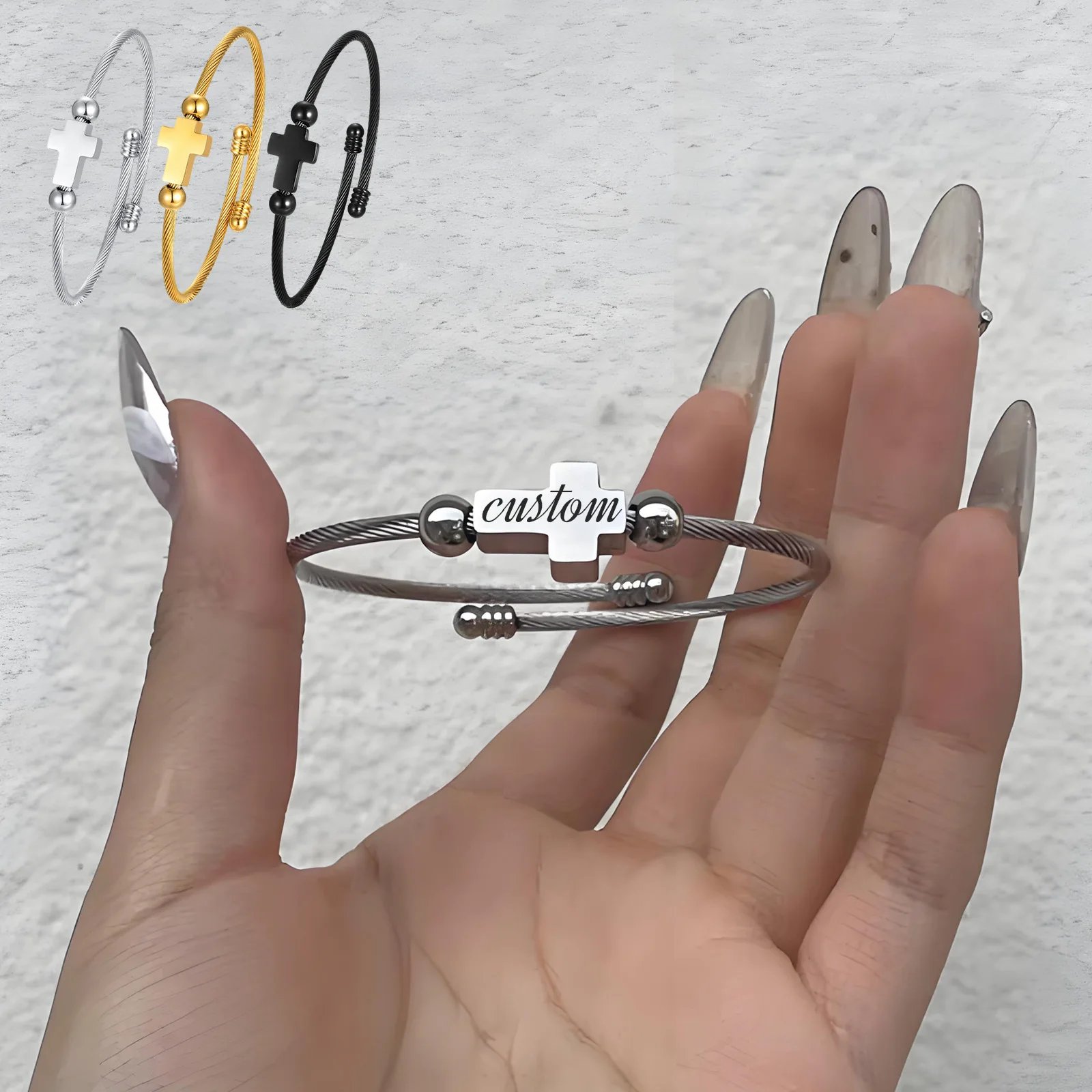 

Engraved Cuff Couples Bracelets Stainless Steel 6-6.89 In Adjustable Sideways Cross Cuff Bangle Bracelet Anniversary for Her Him