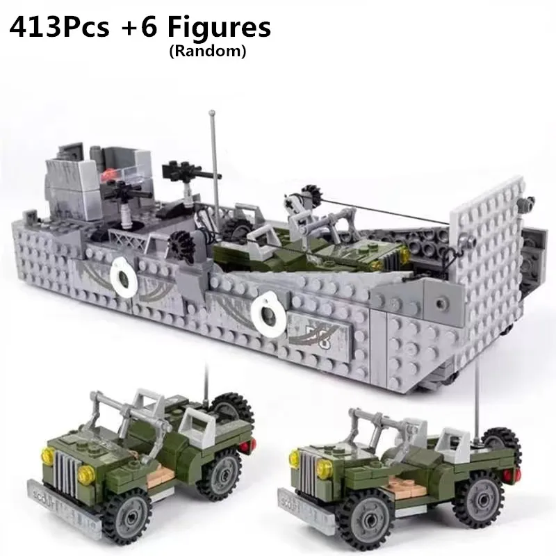 Sluban B0855 Operation Overlord Normandie Landing Ship Higgins Boats LCM Model Building Block Kit Military War Bricks Kids Gifts