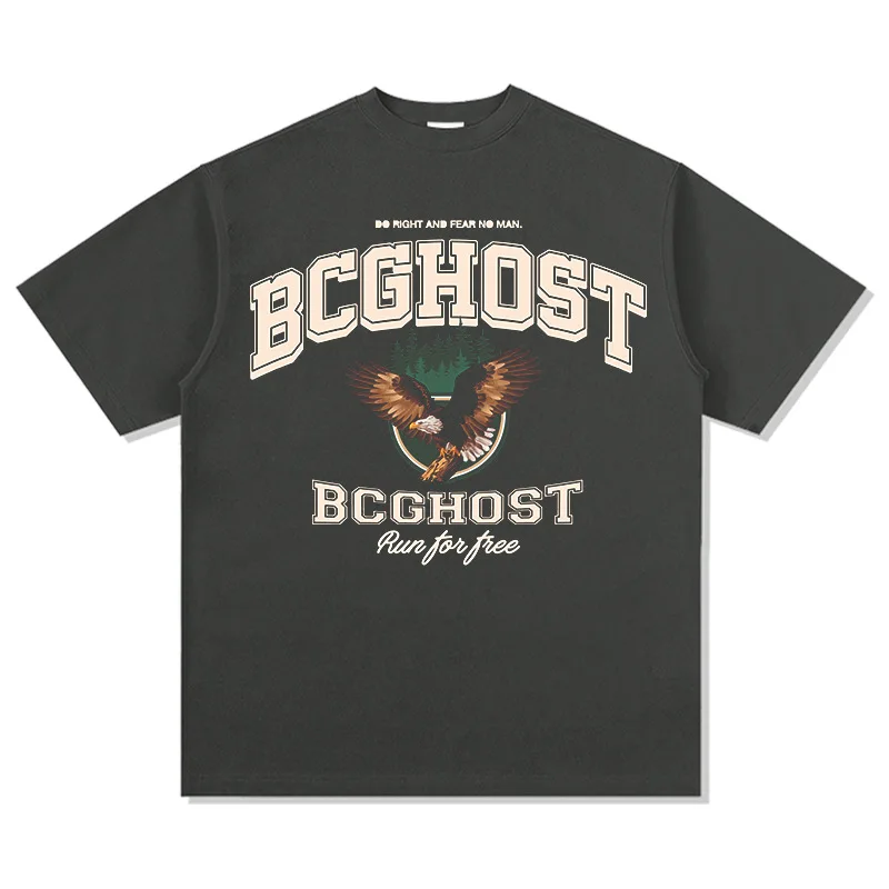 European and American Retro Street Fun Printing Heavy Round Neck Short Sleeve T Loose Shoulder Men's and Women's Tops T-shirt