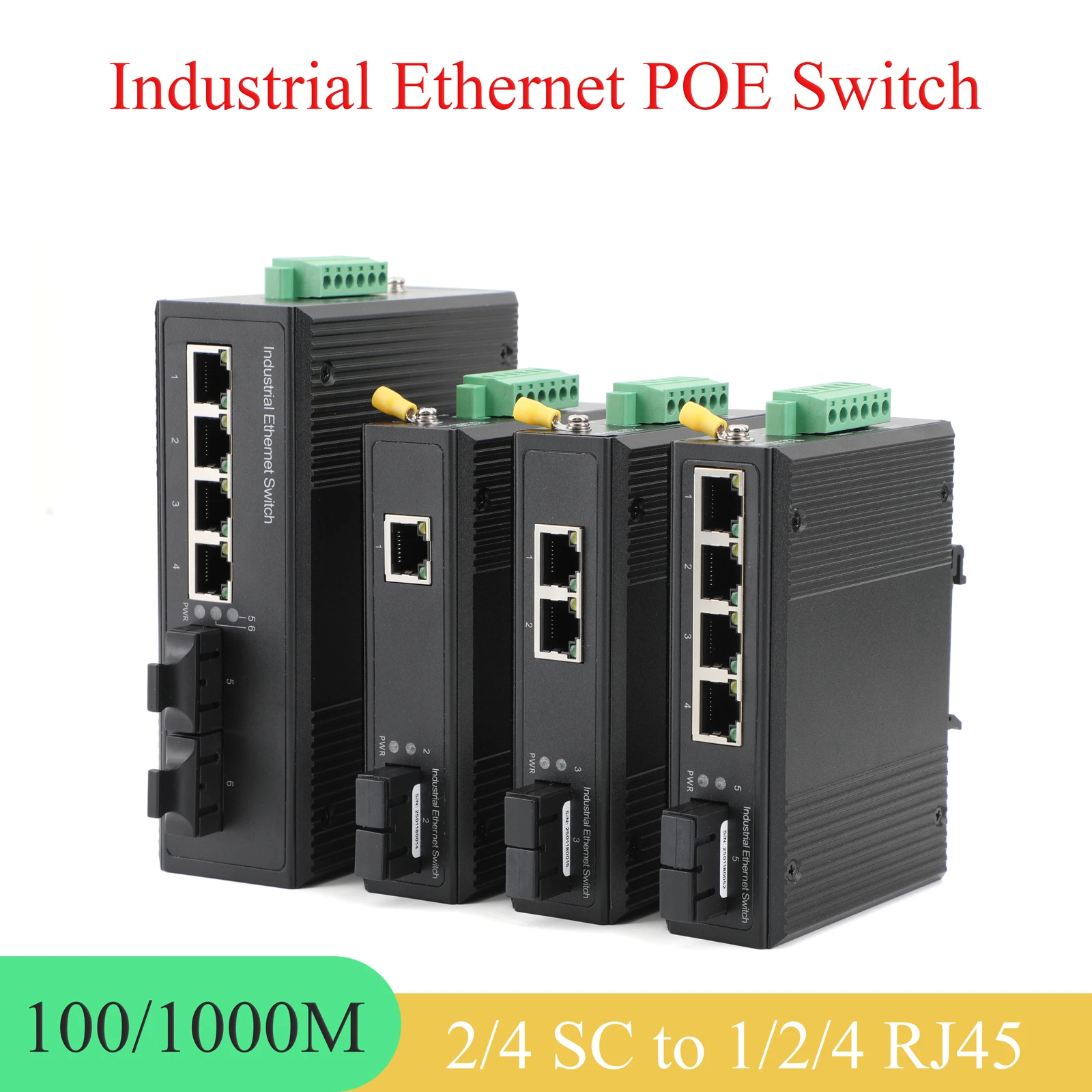 

Industrial POE Switch 100M/1000M 1/2 Optical Ports + 1/2/4 Electrical Ports Dual-fiber SC Interface Transceiver