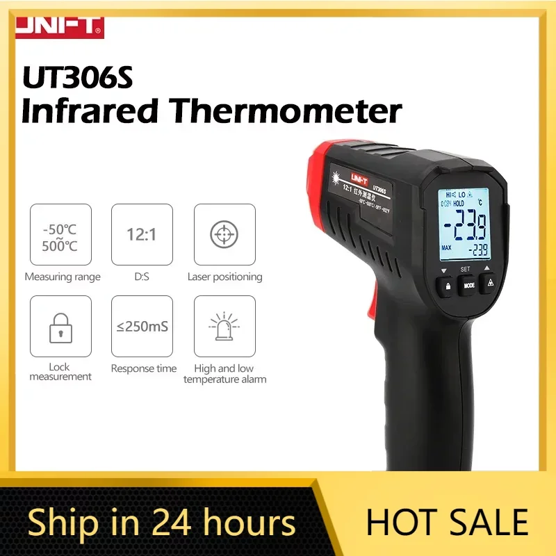 UNI-T Infrared Digital Thermometer UT306S Non-contact Temperature Meter Contactless Gun -50-500 Environmental Instruments