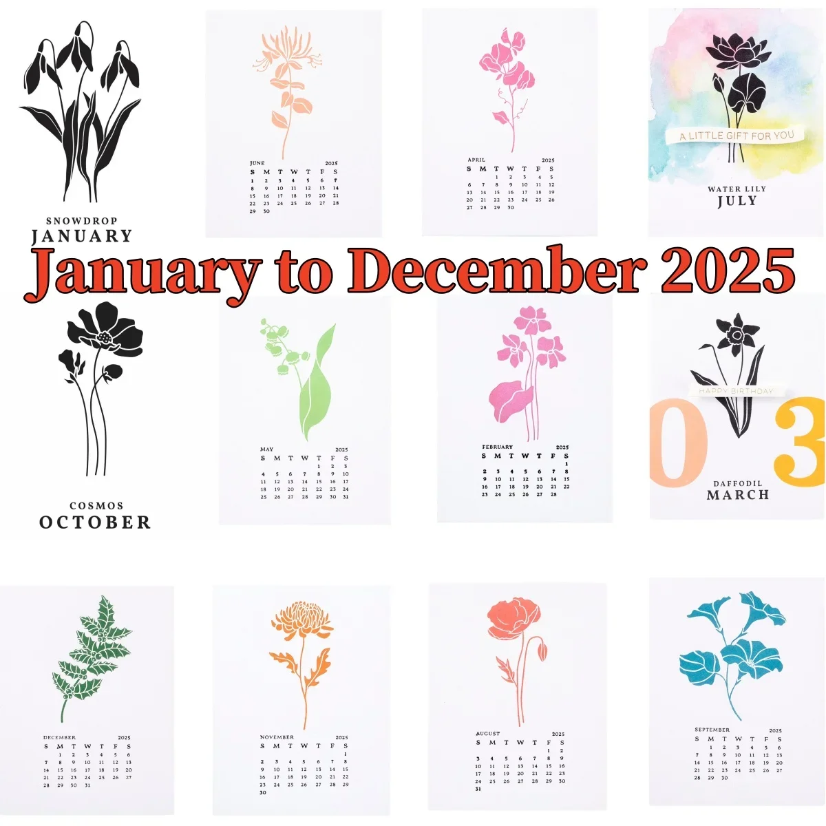 

Craft Clearance January to December Flower 2025 Press Plates and Cutting dies hot foil for DIY Decorating Scrapbook Paper Card