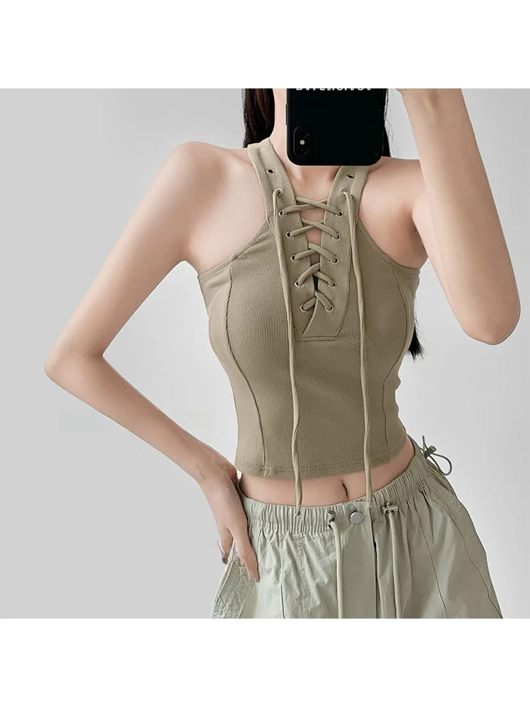 Zomer Lente Thee Pittig Meisje Stropdas Taille Vest Riem Dames Zomer 2024 Nieuw Ontwerp Afslanken Innerlijke Slijtage Top Straat Sle ort S...