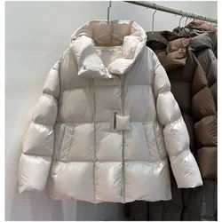 White Duck Down Jacket Women2024 Fashion Casual Female Thick Warm Fluffy Parkas Loose Oversized Puffer Coat Outwear Winter