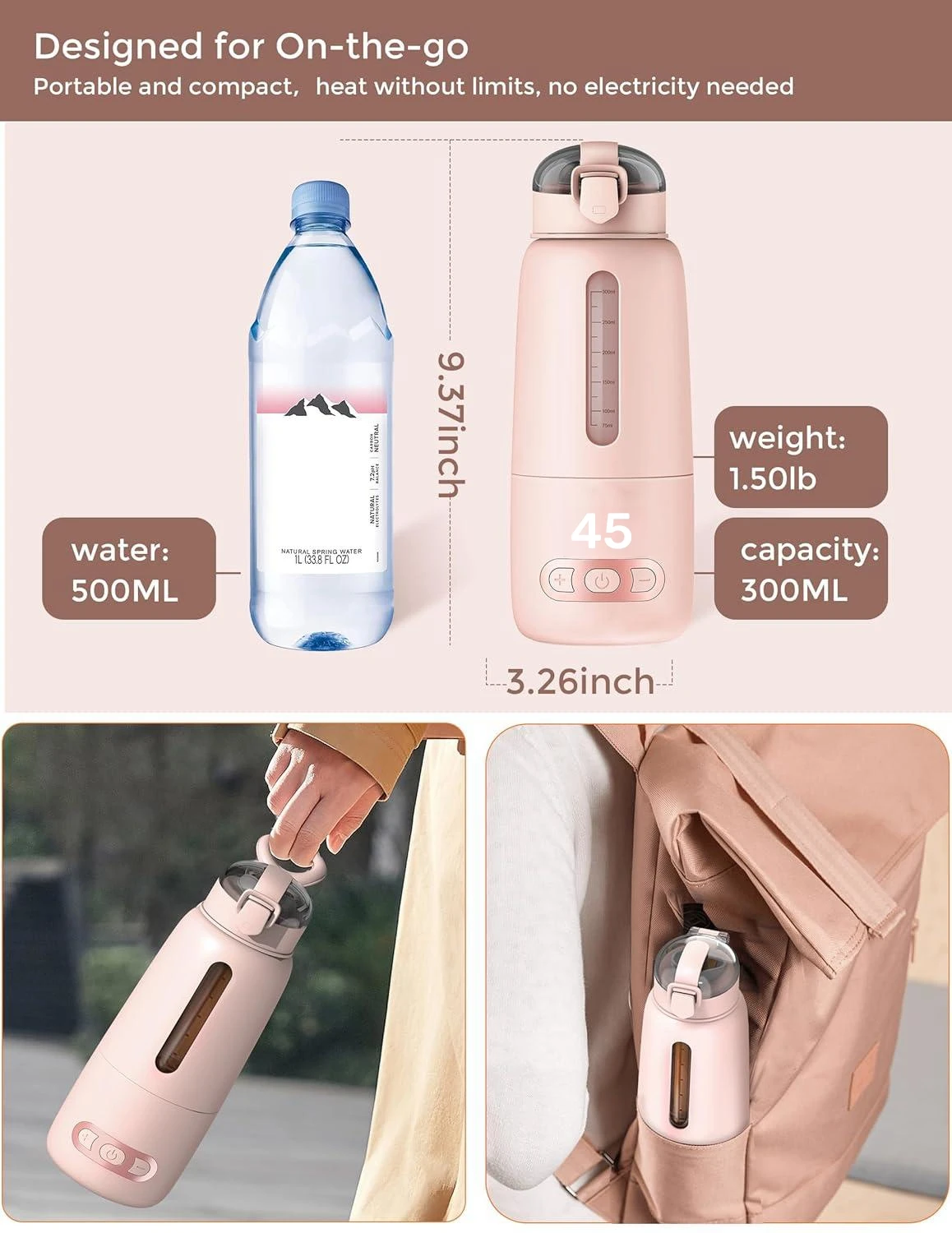 Portable Baby Bottle Heater USB Rechargeable15000mAh Food Grade Glass Body +1/-1℃Adjustable Outdoor Fast Soak Milk Bottle Warmer