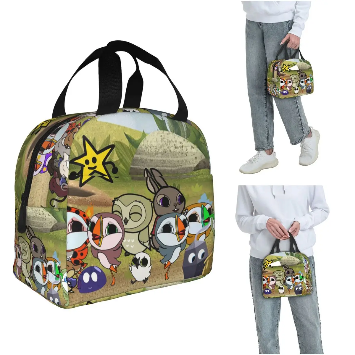 Puffin Rock And New Friends Cartoon Animation Insulated Lunch Bag for Women Kids Leakproof Food Boxes Thermal Lunch Box Tote