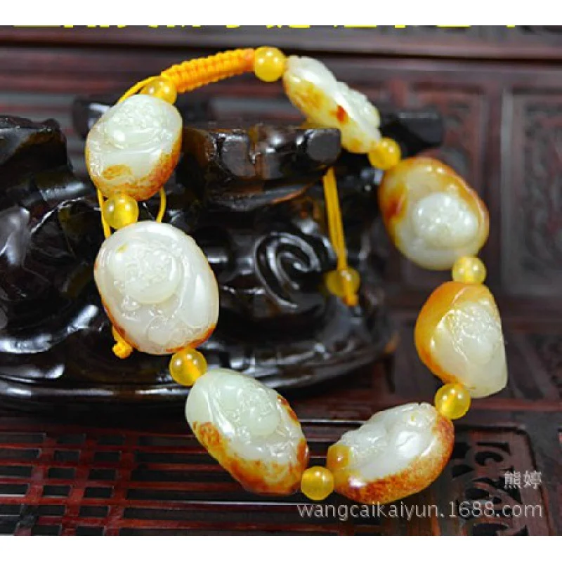 

Hetian Monk Head Greenish White Jade Men's and Women's Rough Stone Bracelet with Certificate