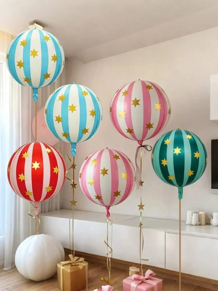 2 Stück 22 Zoll 4D Streifen-Stern-Folienballons für Geburtstag, Zirkus- und Spielthemen-Partydekoration