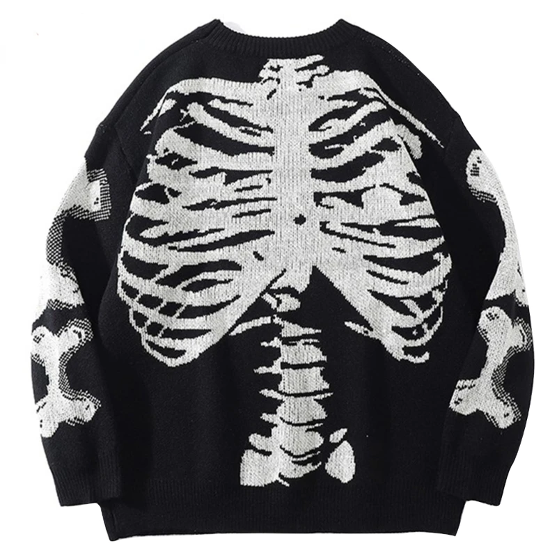 

All-matching Knit Sweater for Women Men Long Sleeve Skeleton Bone Print Pullover