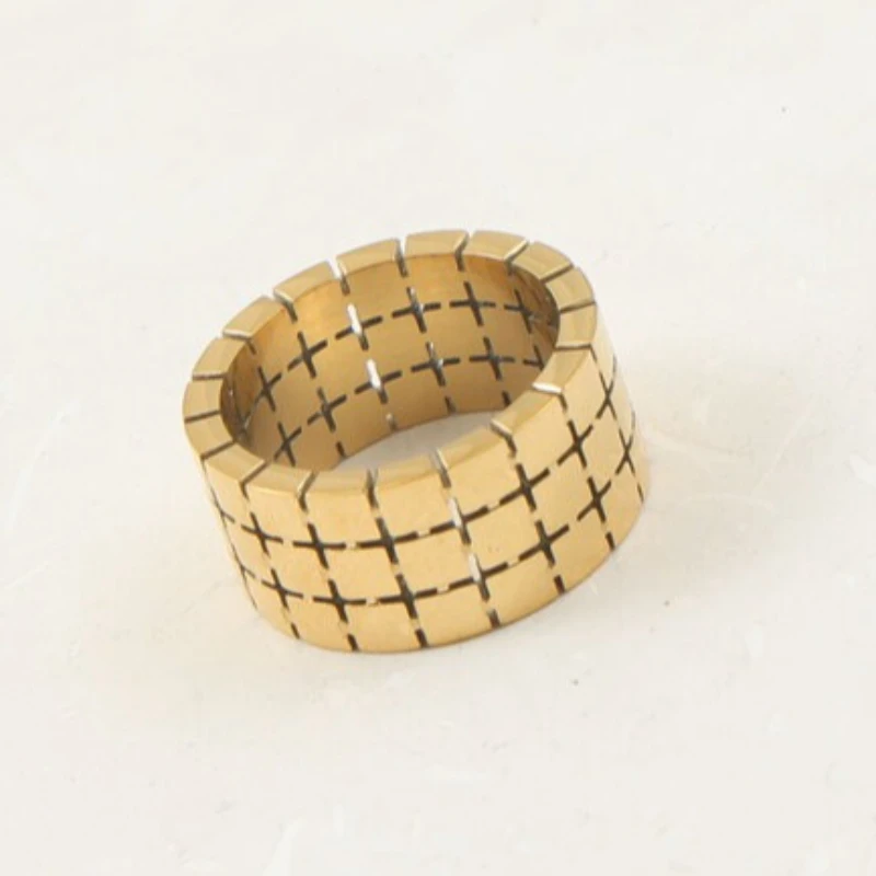 Square Shaped Hollow Ring for Women Stainless Steel Ring PVD Gold Plated Jewelry