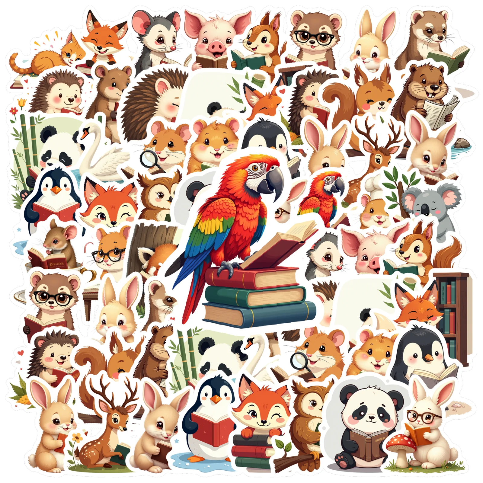 35pcs-70pcs Decals  Educational Theme Educational Cartoon Sticker Fun Animal Decor Reading Animal Sticker for Notebook Laptop