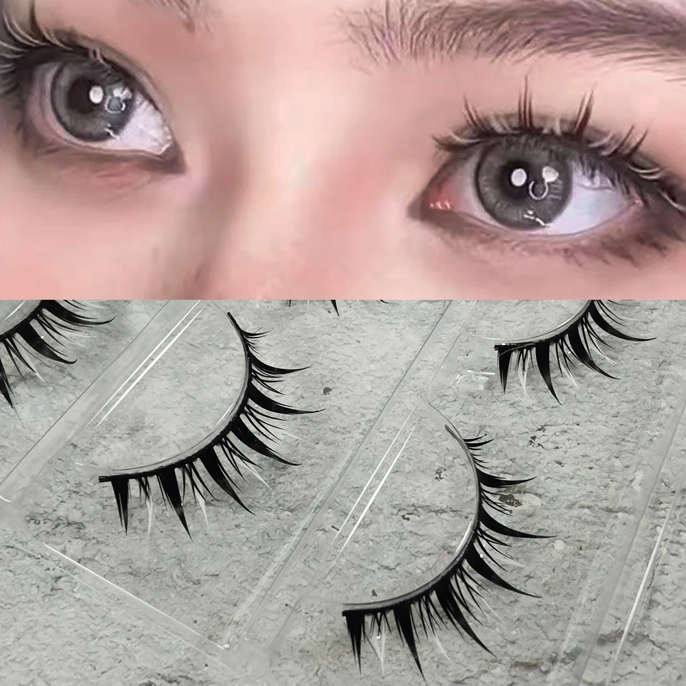 Pestañas postizas blancas y negras mezcladas, extensión de pestañas naturales, Cosplay de escenario, maquillaje de ojos, Manga, hecho a mano, 3 pares