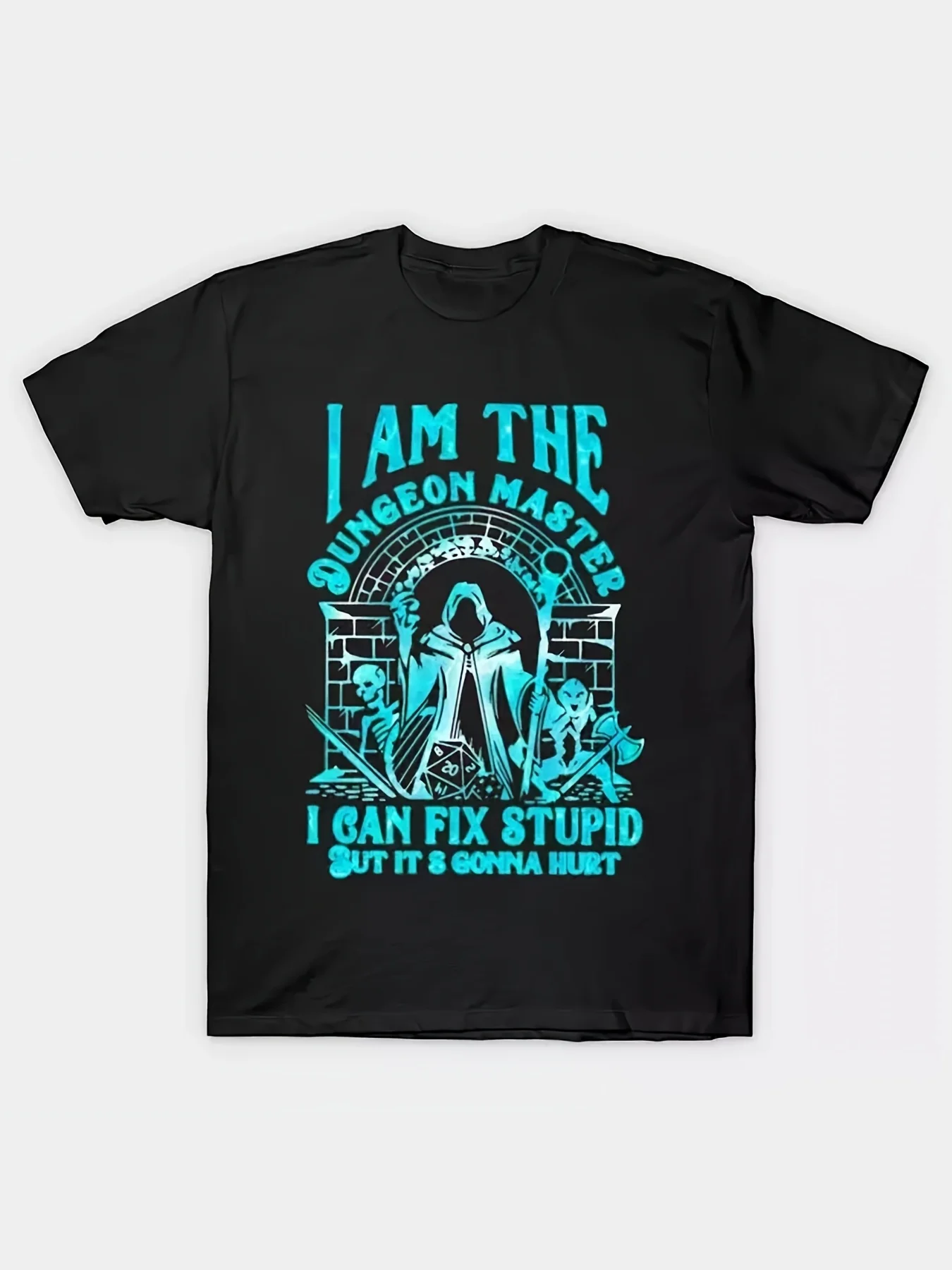 Męska koszulka graficzna Dungeon Master - 100% bawełna, swobodna koszulka z okrągłym dekoltem i unikalnym nadrukiem