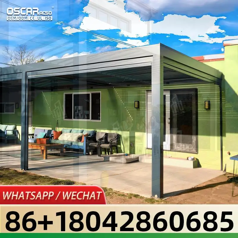 16x16 Feet Wall Mounted Motorized Aluminum Alloy Pergola 15Year Warranty Modern Outdoor Sanctuary for American Backyard Patio pe
