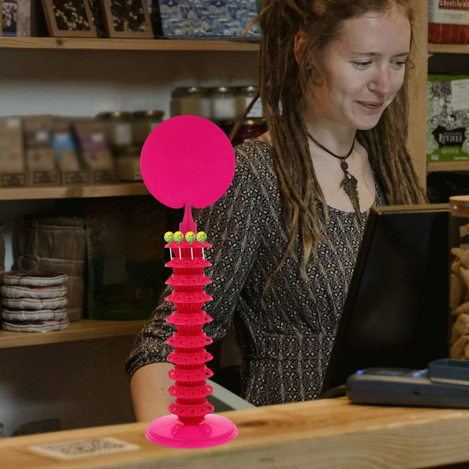 

Adjustable Display Rack Multi-Layer Desktop Holder For Candy Store Smooth Edge Plastic Novelty Lollipop Stand Tabletop