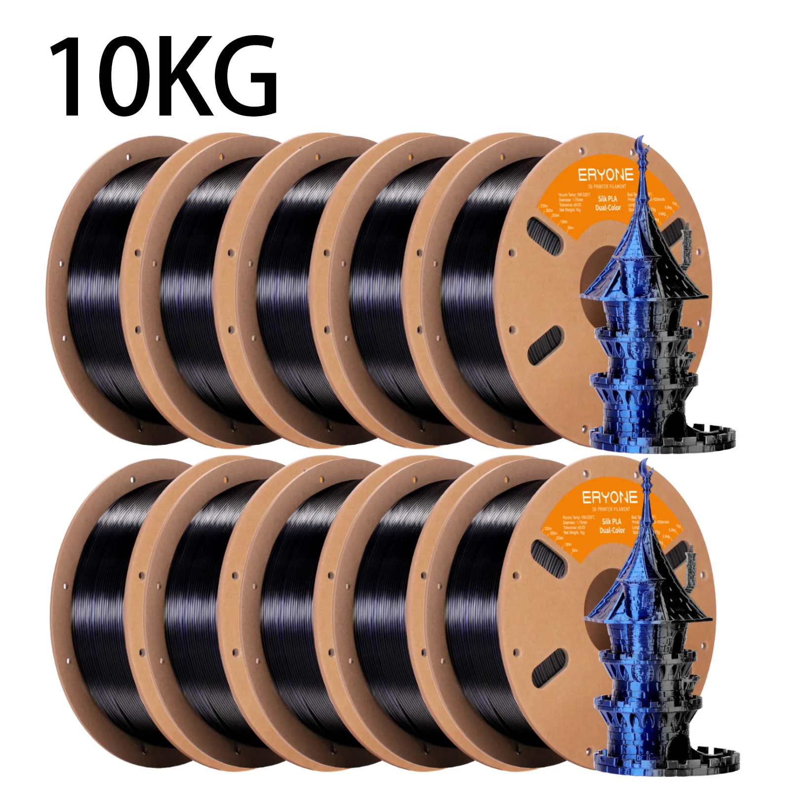 ERYONE 10KG PLA Dual Color Silk PLA Filament Compatibel met FDM 3D-printers 1KG 1,75mm ±0,03mm Perfecte spoelwikkeling 1kg spoel