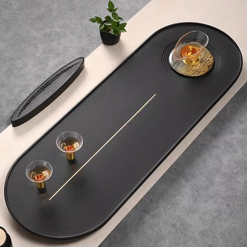 

Stone Plate Tea Tray Drip Desk Serving Ceremony Luxury Table Black Tea Tray Coasters Hospitality Bandejas Home Decorationgs