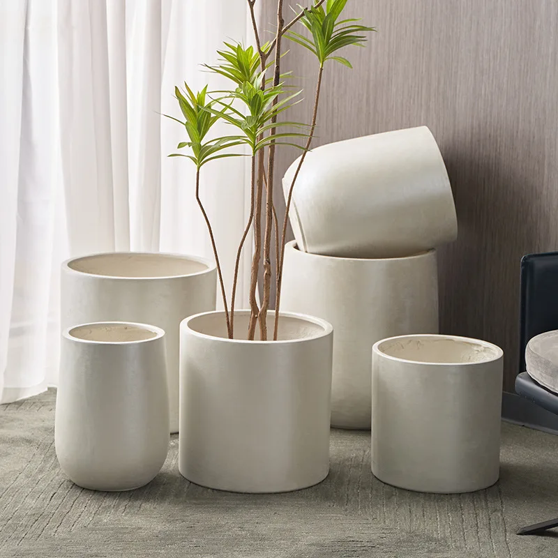 Simple and creative extra large magnesium mud flower pot straight large diameter simulation green plant home office hotel floor