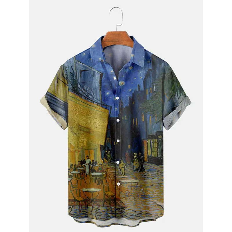 Homens e Mulheres Van Gogh Art Pintura a Óleo 3D Imprimir Manga Curta Camisas, Oversized Blusa Havaiana, Streetwear Tops, Homem Roupas