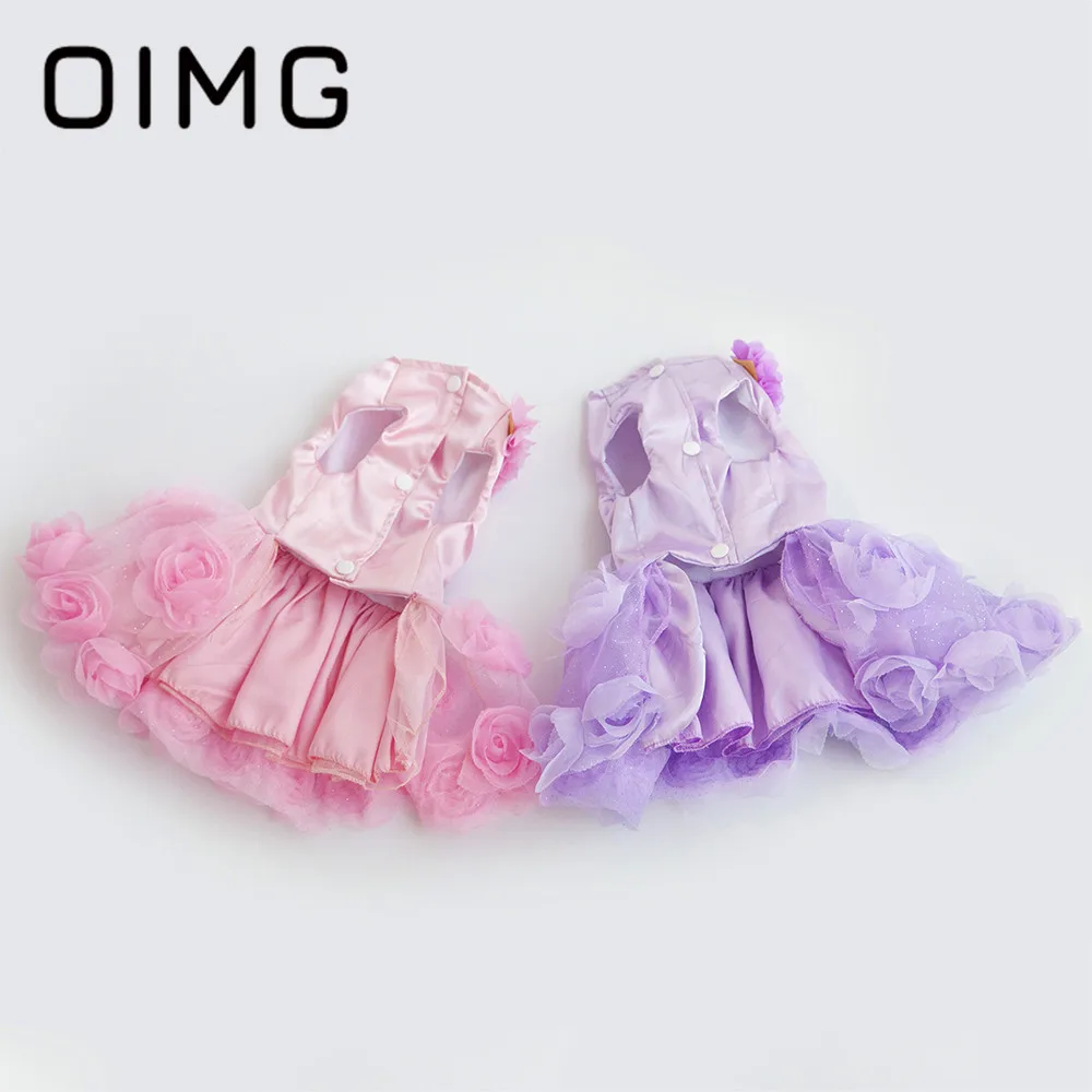 

OIMG Rose Puppy Skirt Purple Princess Dress For Small Dogs Teddy Bichon Poodle Bow Trim Dogs Dress Party Pet Garment Two Colours